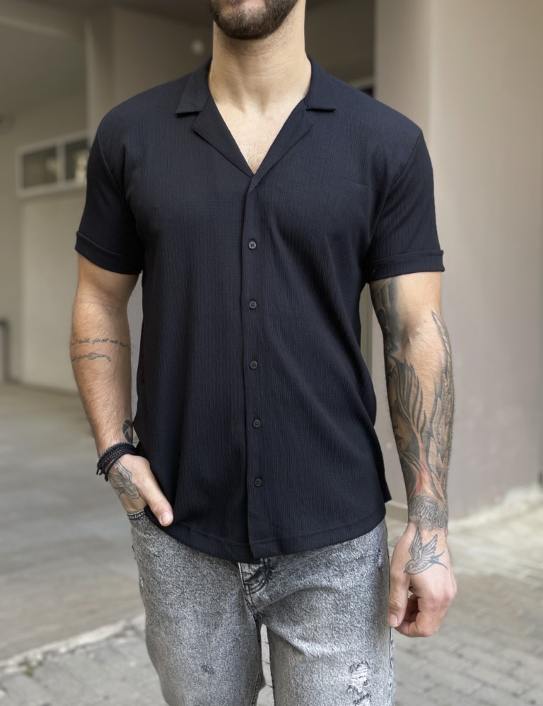 Ανδρικό μαύρο κοντομάνικο πουκάμισο TST1310M φωτογραφία